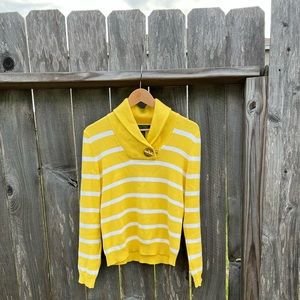 LAUREN by Ralph Lauren Yellow and White Striped Preppy Nautical Sweater